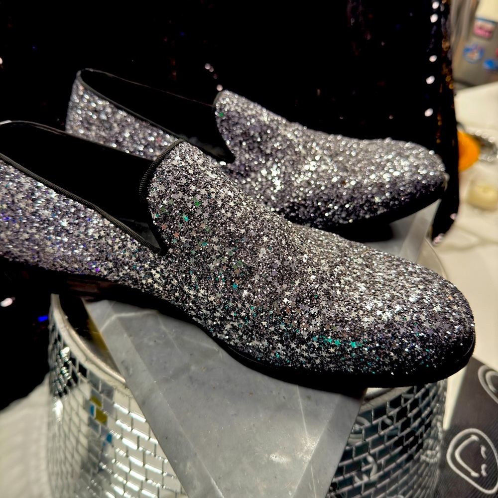 Jimmy Choo men’s loafers star silver glitter sparkle